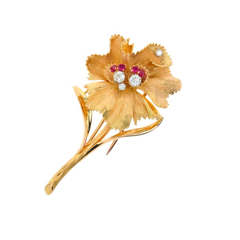 Broche ancienne rubis 0.32 carat et diamants 0.48 carat or jaune 18.44g Comme neuf -  reconditionné disponible sur Gemme Les Bijoux